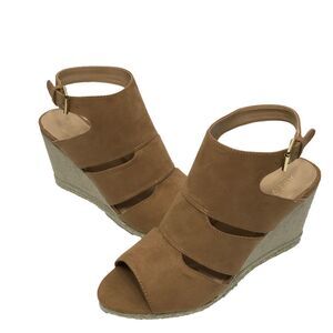 APT 9 SZ 10 Medium Wedges Shoes Open-Toe Desert Tan Buckle Closure Womens New